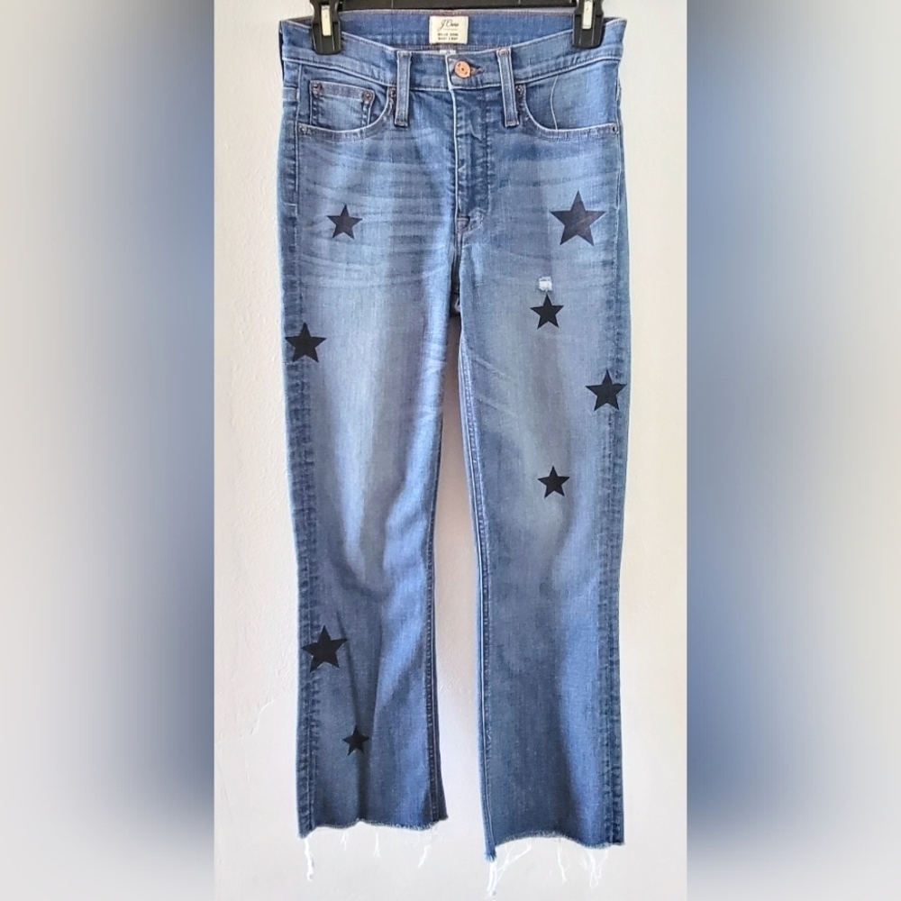 NWOT J. Crew Billie Demi Boot Crop Star Edition Medium Wash Rough Cut Ankle 26